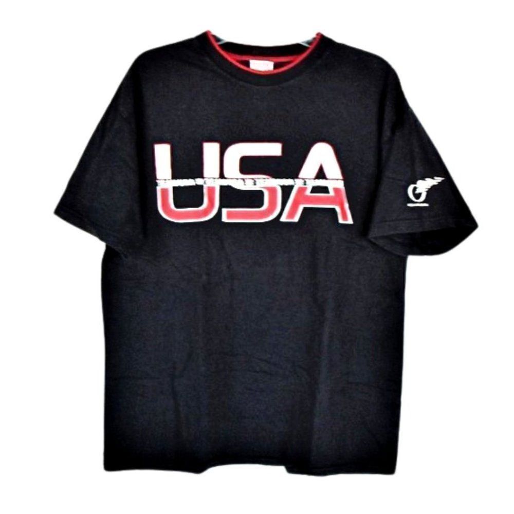 T-Shirt Short Sleeve Crew Neck USA Cycling Team Blue Red Unisex Size Large